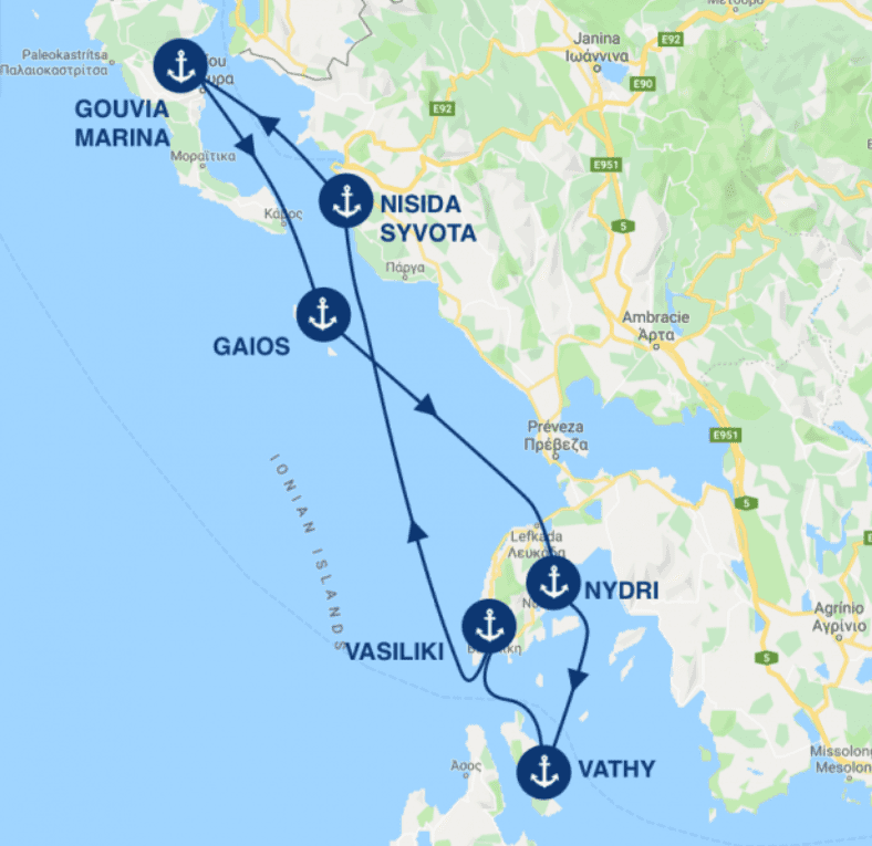 Itinerario descriptivo de las paradas a realizar durante 7 días para navegar en Corfú - Navegar en las Islas Jónicas